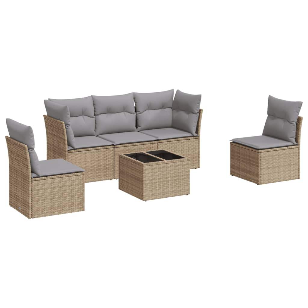 Set Divano da Giardino 6 pz con Cuscini Beige in Polyrattan - homemem39