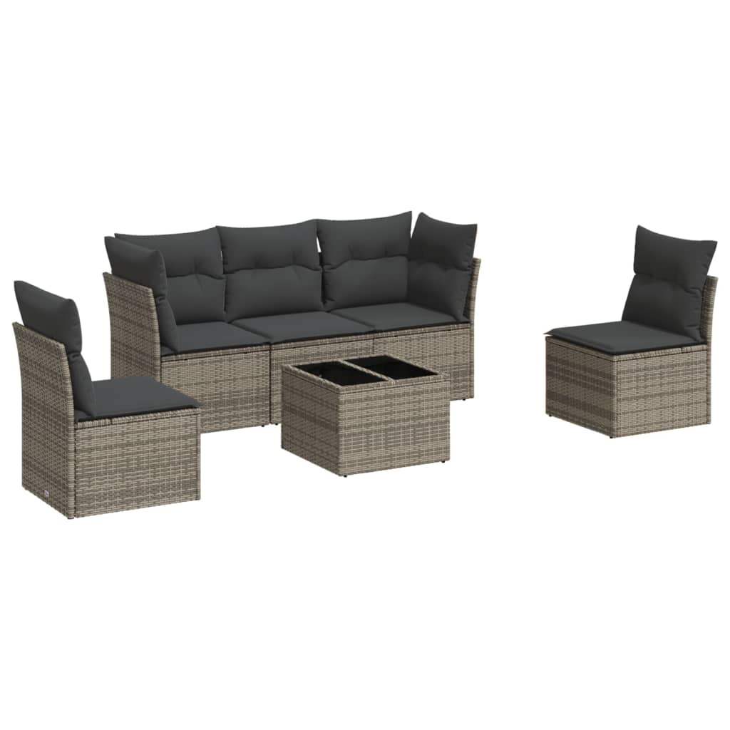 Set Divano da Giardino 6 pz con Cuscini Grigio in Polyrattan - homemem39