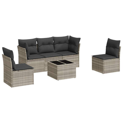 Set Divano da Giardino 6pz con Cuscini Grigio Chiaro Polyrattan - homemem39