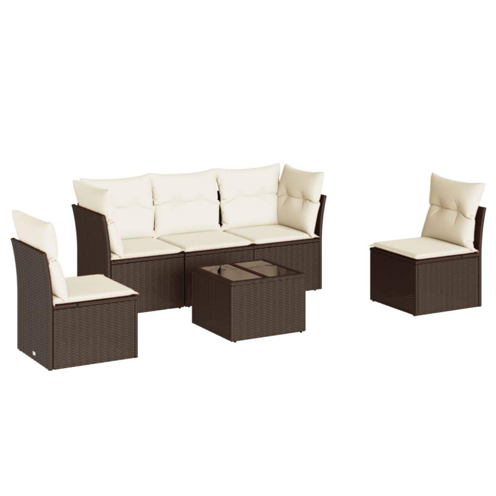 Set Divano da Giardino 6 pz con Cuscini Marrone in Polyrattan - homemem39