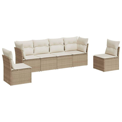 Set Divano da Giardino 6 pz con Cuscini Beige in Polyrattan - homemem39