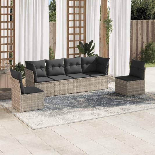 Set Divano da Giardino 6pz con Cuscini Grigio Chiaro Polyrattan - homemem39