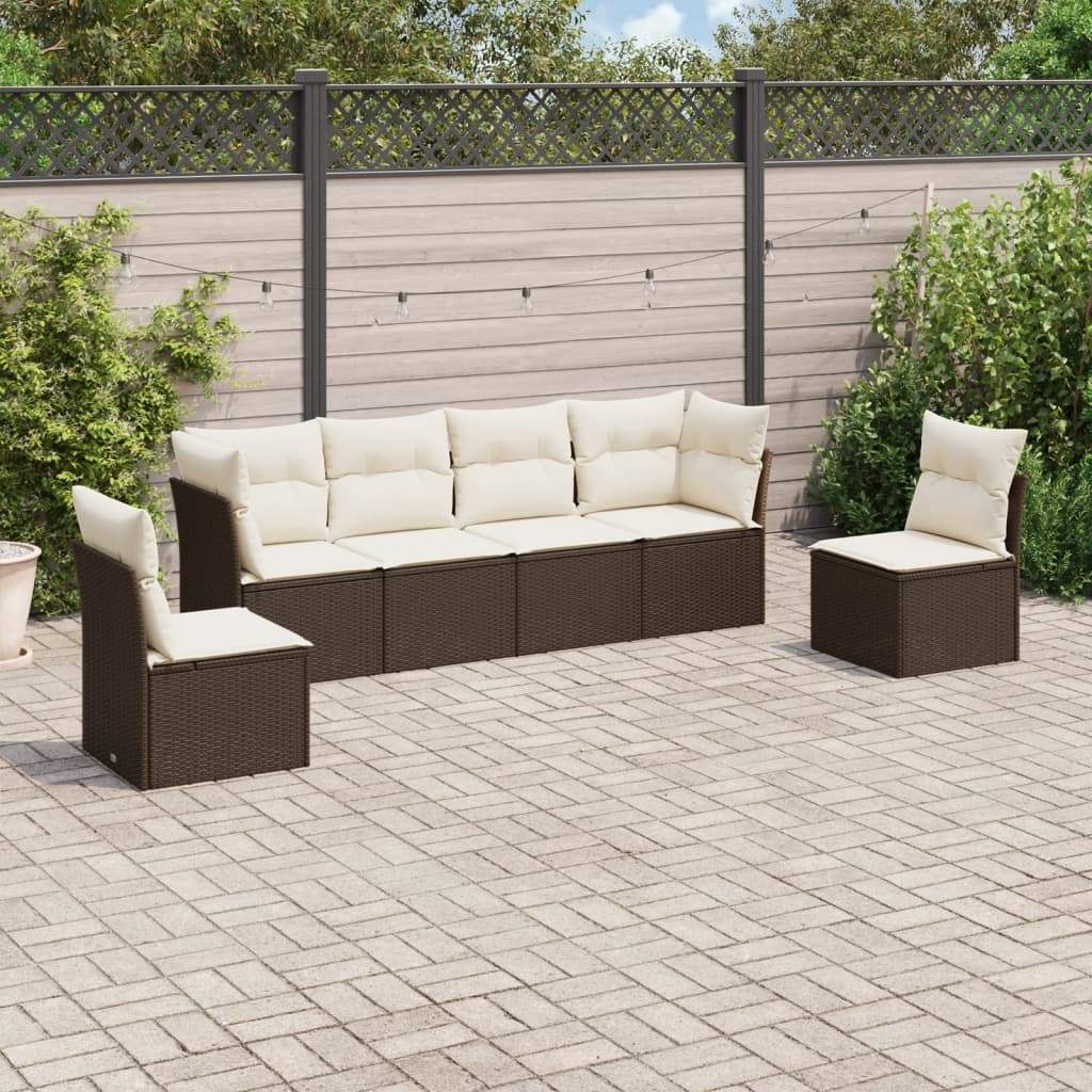 Set Divano da Giardino 6 pz con Cuscini Marrone in Polyrattan - homemem39