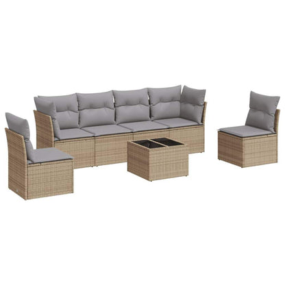 Set Divani da Giardino 7 pz con Cuscini Beige in Polyrattan - homemem39