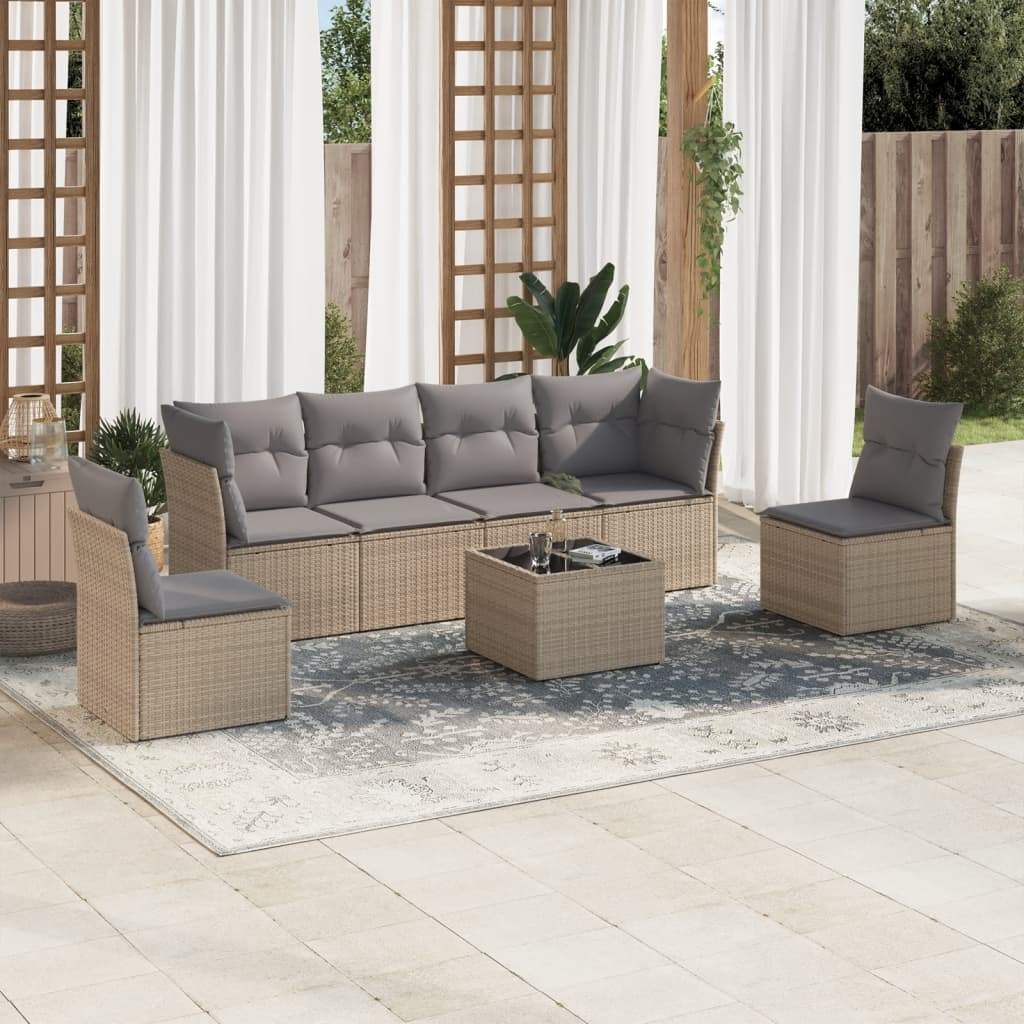 Set Divani da Giardino 7 pz con Cuscini Beige in Polyrattan - homemem39