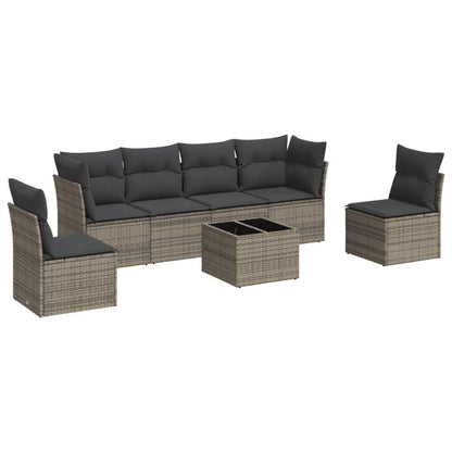Set Divani da Giardino 7 pz con Cuscini Grigio in Polyrattan - homemem39