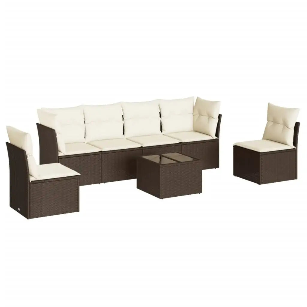 Set Divani da Giardino 7 pz con Cuscini Marrone in Polyrattan - homemem39