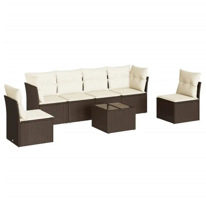 Set Divani da Giardino 7 pz con Cuscini Marrone in Polyrattan - homemem39
