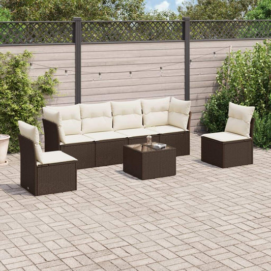 Set Divani da Giardino 7 pz con Cuscini Marrone in Polyrattan - homemem39