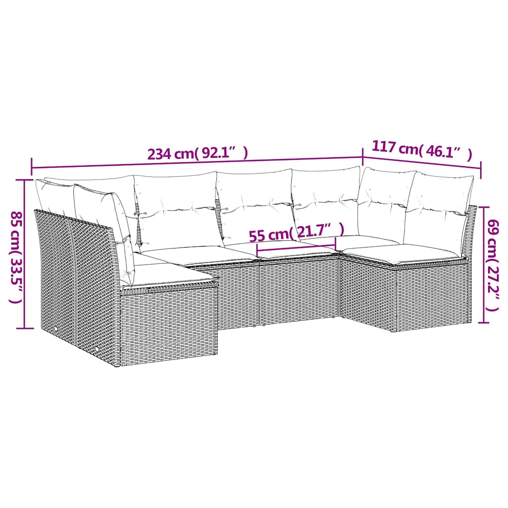 Set Divano da Giardino 6 pz con Cuscini Nero in Polyrattan