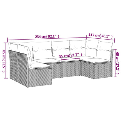 Set Divano da Giardino 6 pz con Cuscini Nero in Polyrattan