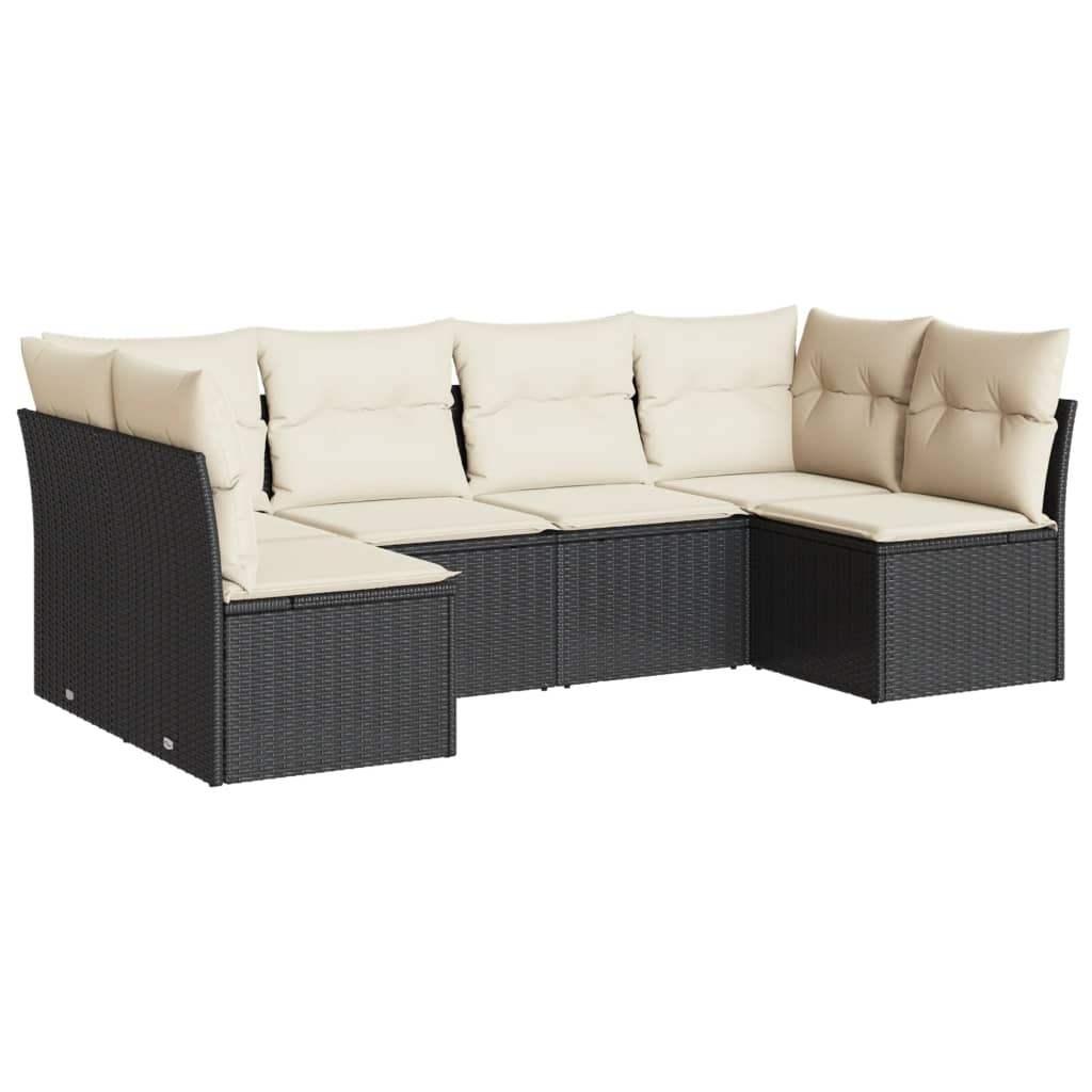 Set Divano da Giardino 6 pz con Cuscini Nero in Polyrattan - homemem39