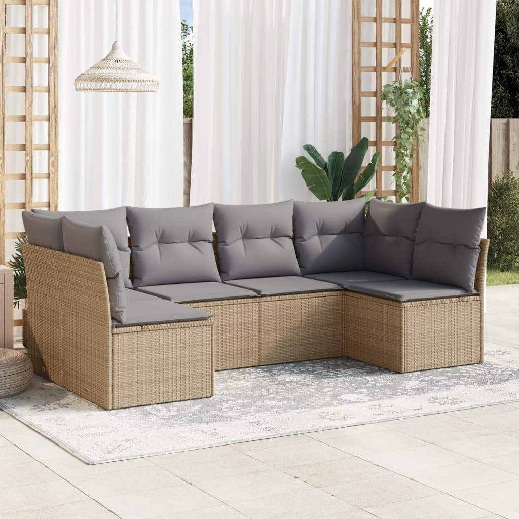 Set Divano da Giardino 6 pz con Cuscini Beige in Polyrattan - homemem39