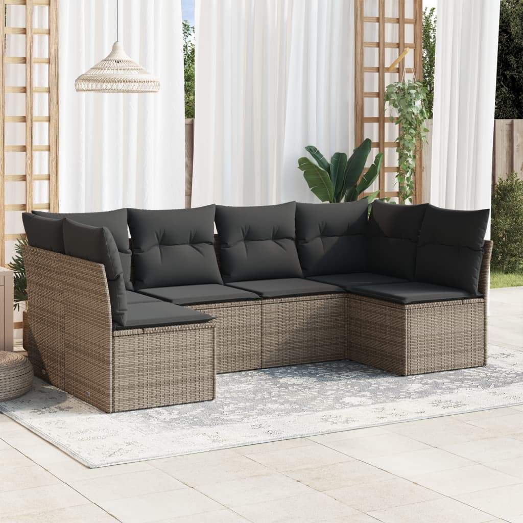 Set Divano da Giardino 6 pz con Cuscini Grigio in Polyrattan - homemem39