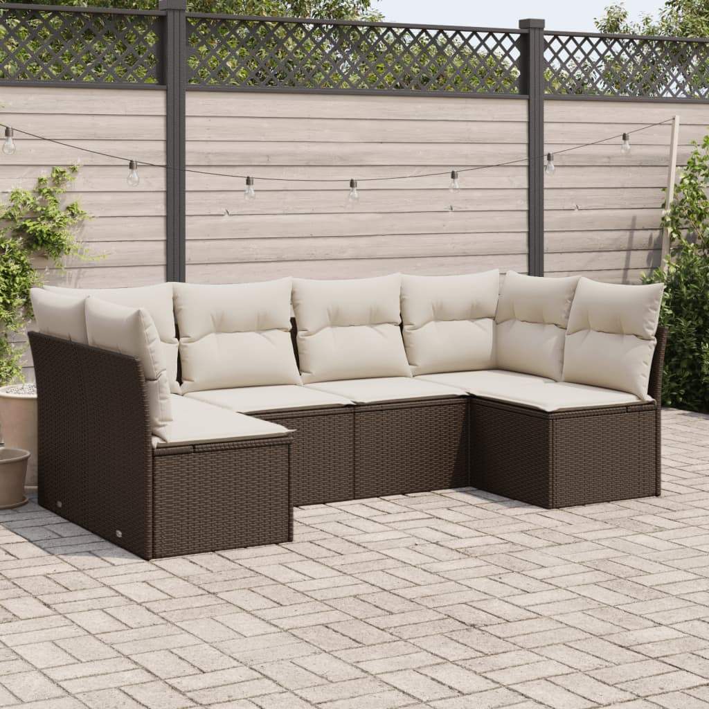 Set Divano da Giardino 6 pz con Cuscini Marrone in Polyrattan - homemem39