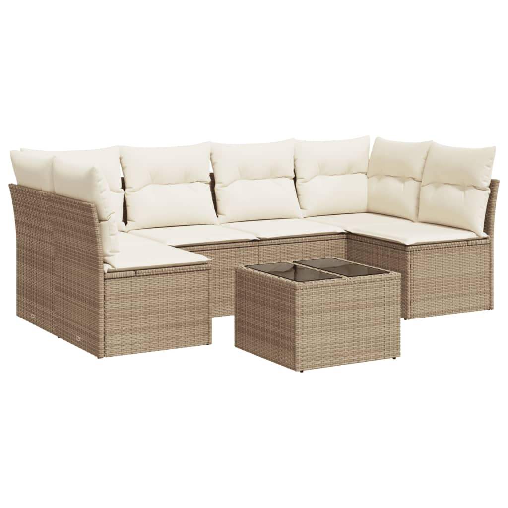 Set Divani da Giardino 7 pz con Cuscini Beige in Polyrattan - homemem39