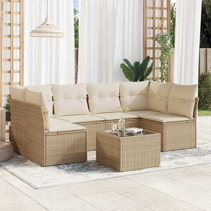 Set Divani da Giardino 7 pz con Cuscini Beige in Polyrattan - homemem39