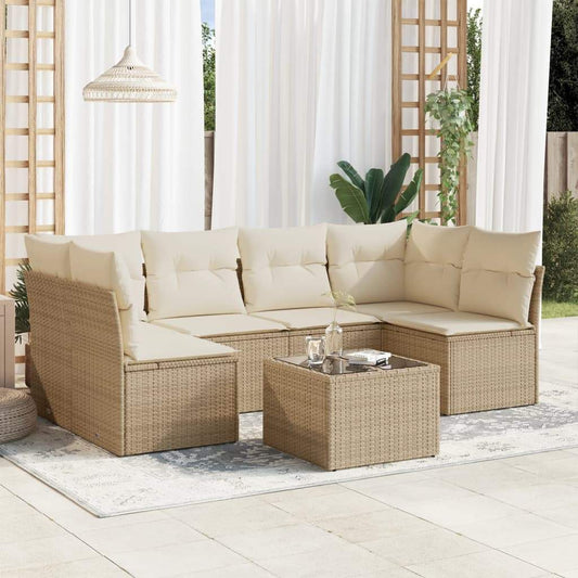 Set Divani da Giardino 7 pz con Cuscini Beige in Polyrattan - homemem39