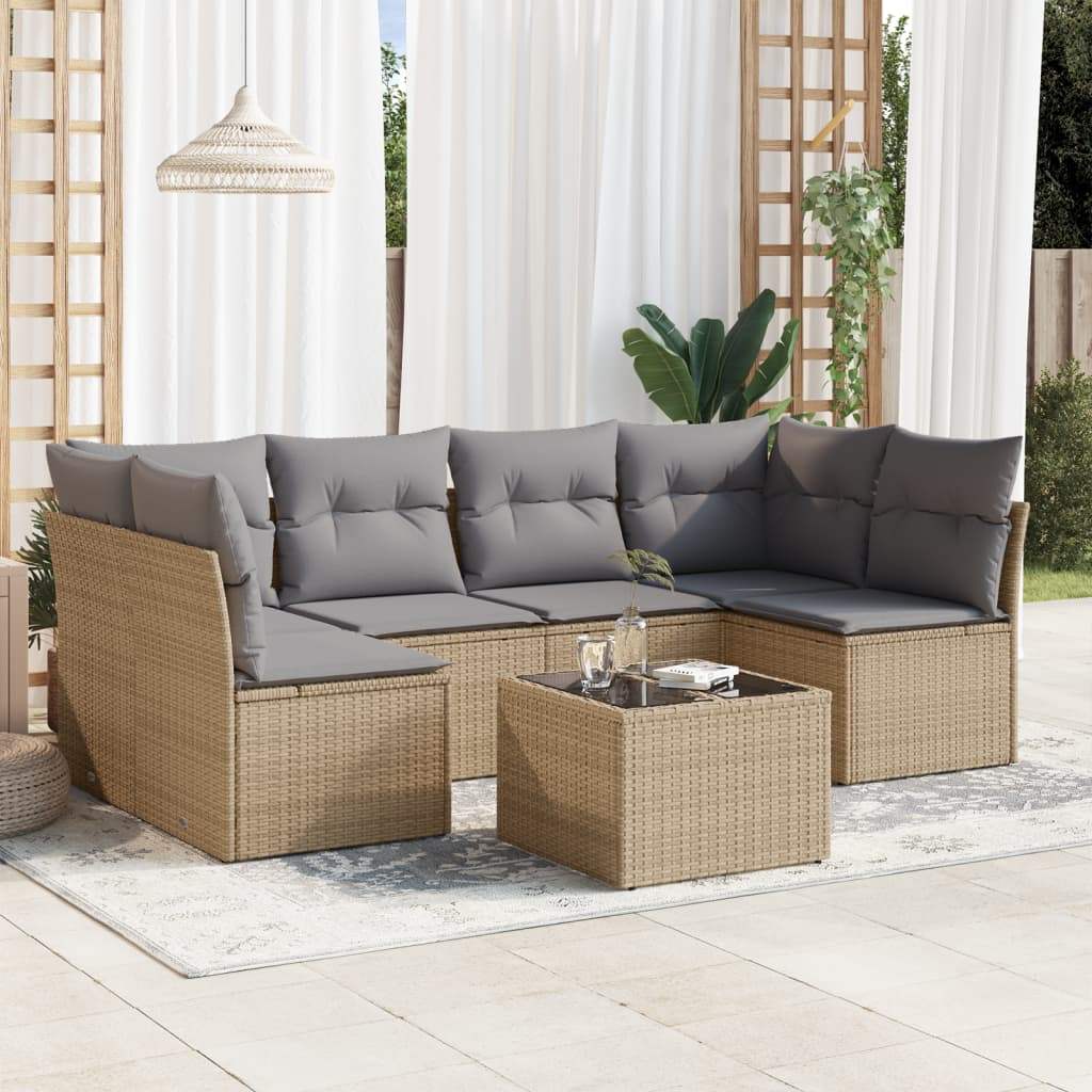 Set Divani da Giardino 7 pz con Cuscini Beige in Polyrattan - homemem39