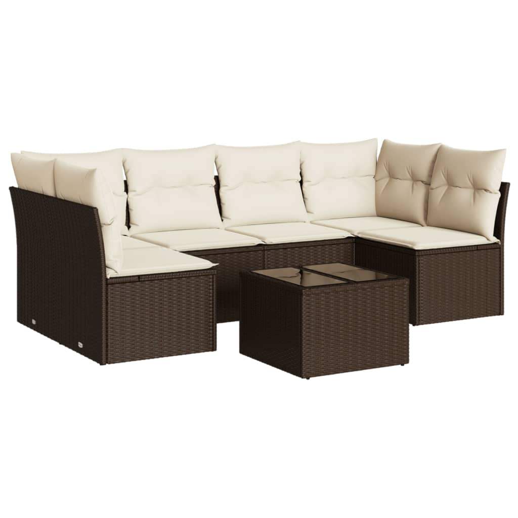 Set Divani da Giardino 7 pz con Cuscini Marrone in Polyrattan - homemem39