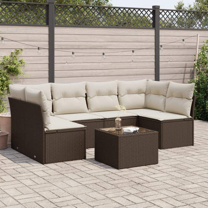 Set Divani da Giardino 7 pz con Cuscini Marrone in Polyrattan - homemem39