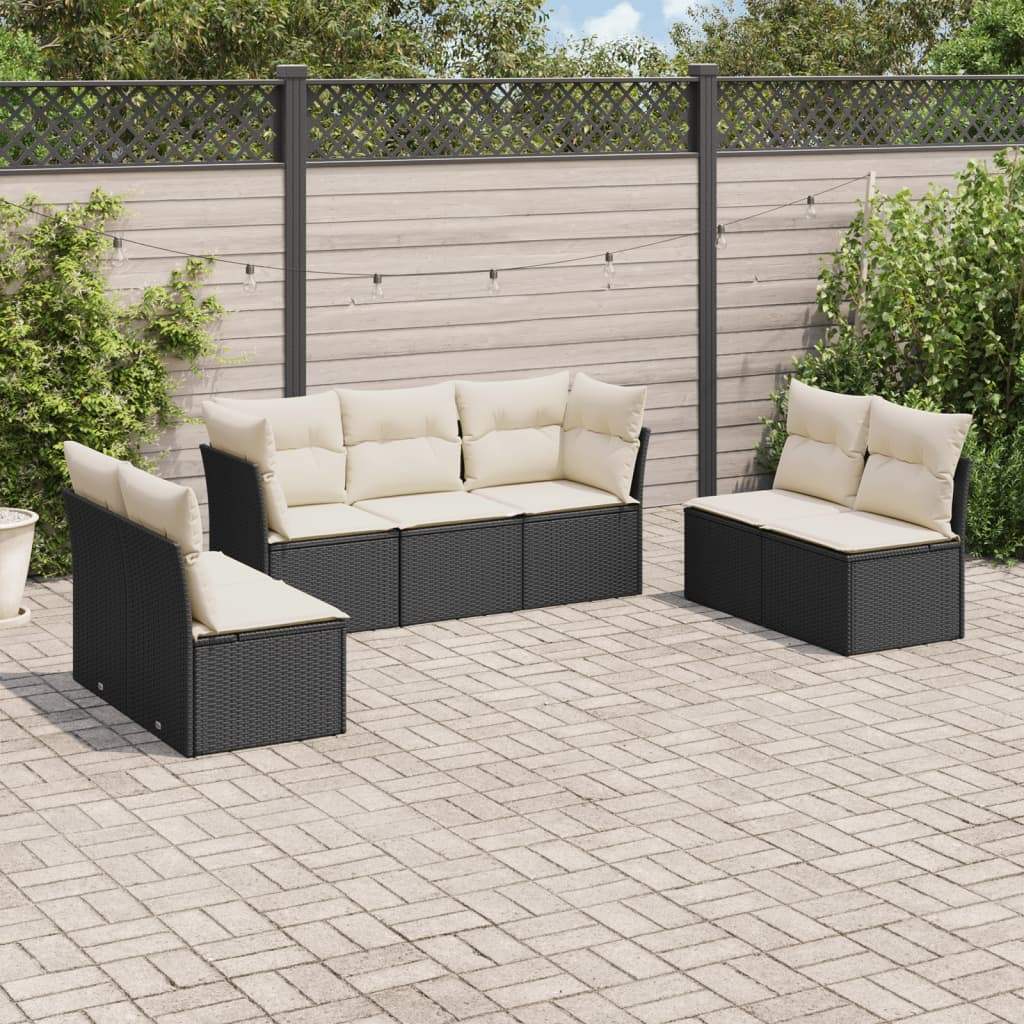 Set Divani da Giardino con Cuscini 7pz Nero Polyrattan - homemem39