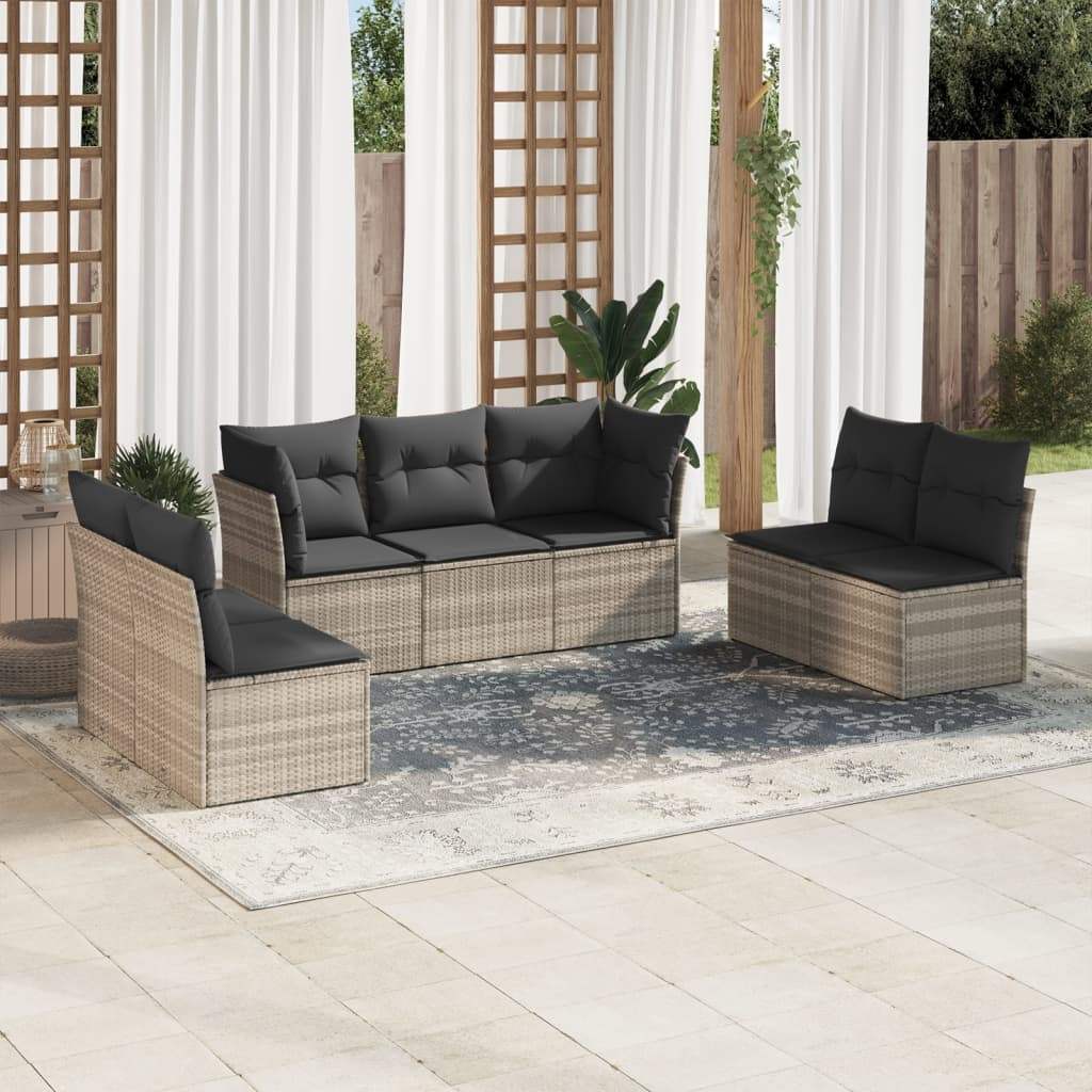 Set Divani da Giardino 7pz con Cuscini Grigio Chiaro Polyrattan - homemem39