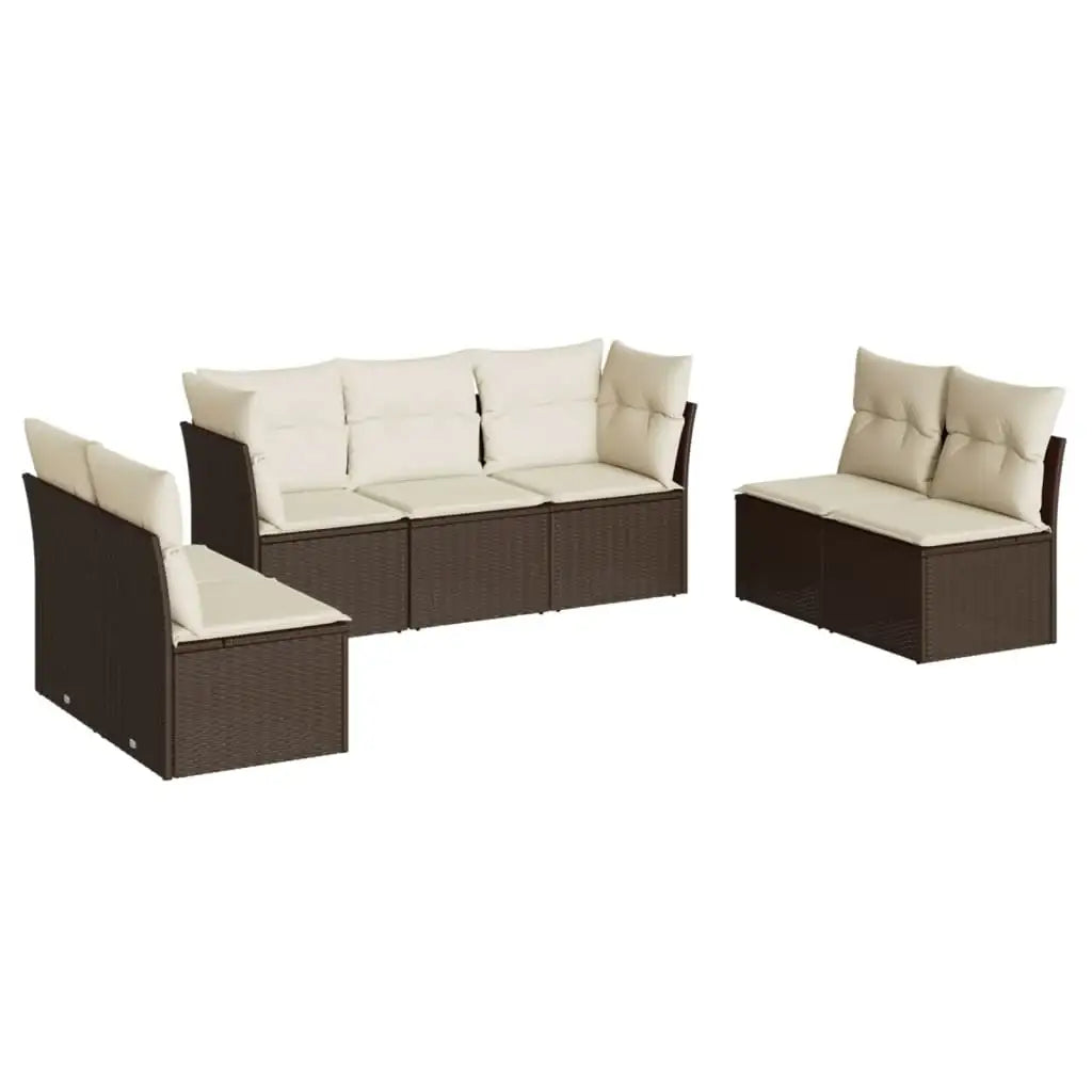Set Divani da Giardino 7 pz con Cuscini Marrone in Polyrattan - homemem39