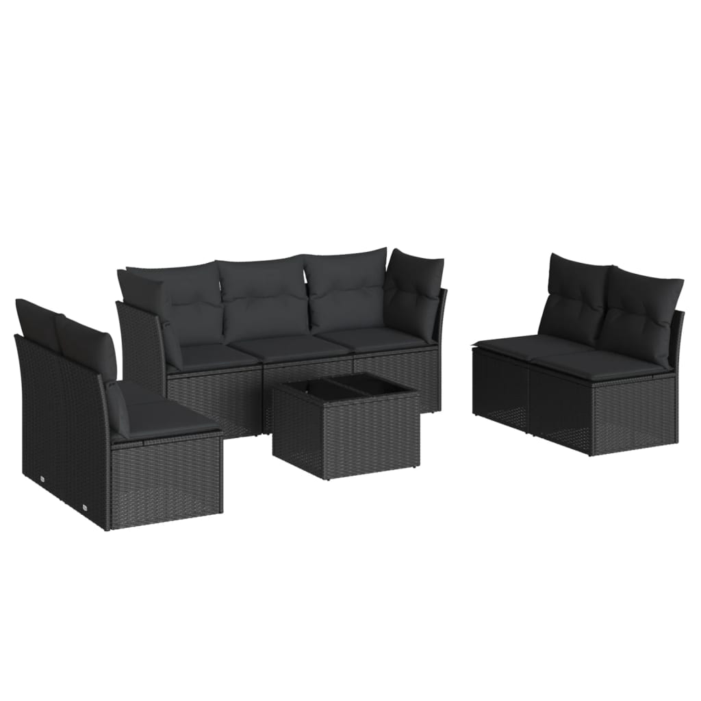 Set Divani da Giardino con Cuscini 8 pz Nero in Polyrattan