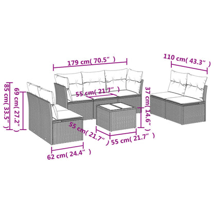 Set Divani da Giardino con Cuscini 8 pz Nero in Polyrattan