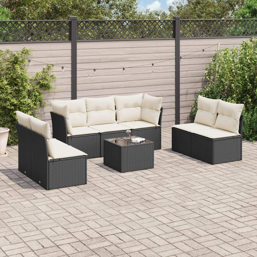 Set Divani da Giardino con Cuscini 8 pz Nero in Polyrattan - homemem39