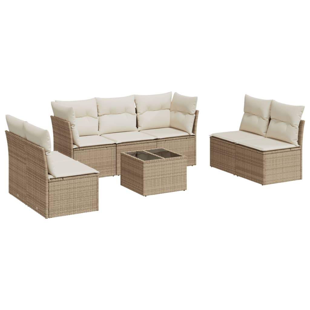 Set Divano da Giardino 8 pz con Cuscini Beige in Polyrattan - homemem39