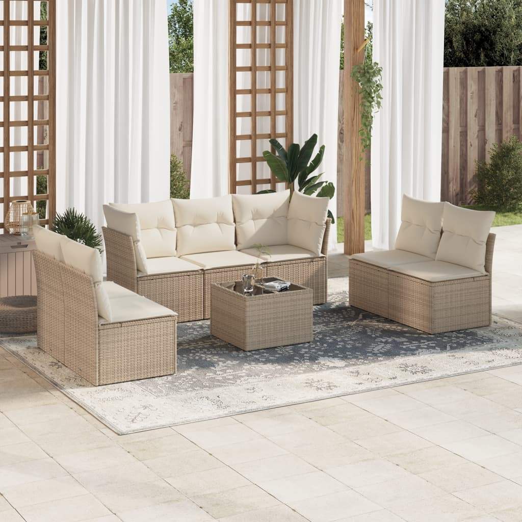 Set Divano da Giardino 8 pz con Cuscini Beige in Polyrattan - homemem39