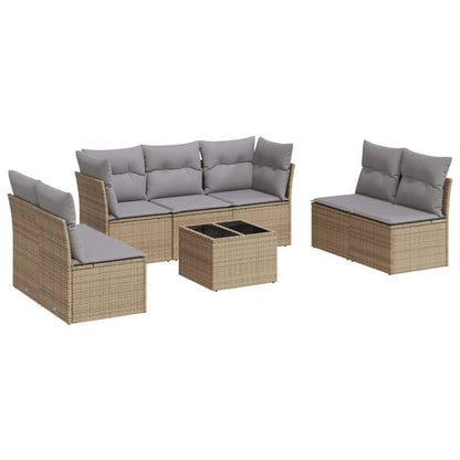 Set Divano da Giardino 8 pz con Cuscini Beige in Polyrattan - homemem39