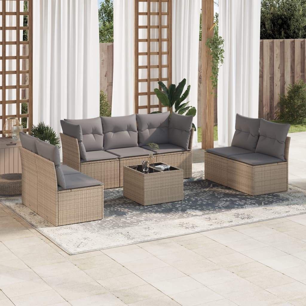 Set Divano da Giardino 8 pz con Cuscini Beige in Polyrattan - homemem39