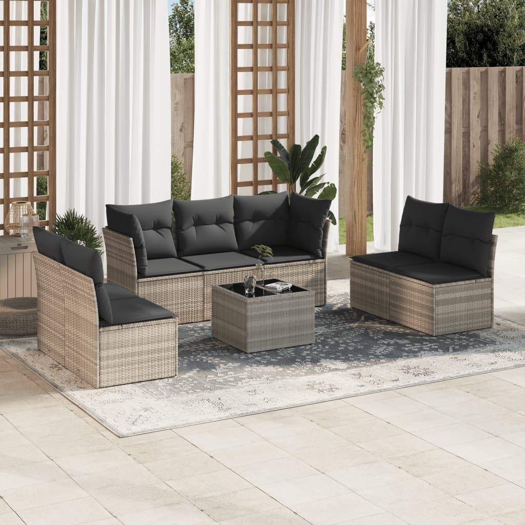 Set Divano da Giardino 8pz con Cuscini Grigio Chiaro Polyrattan - homemem39