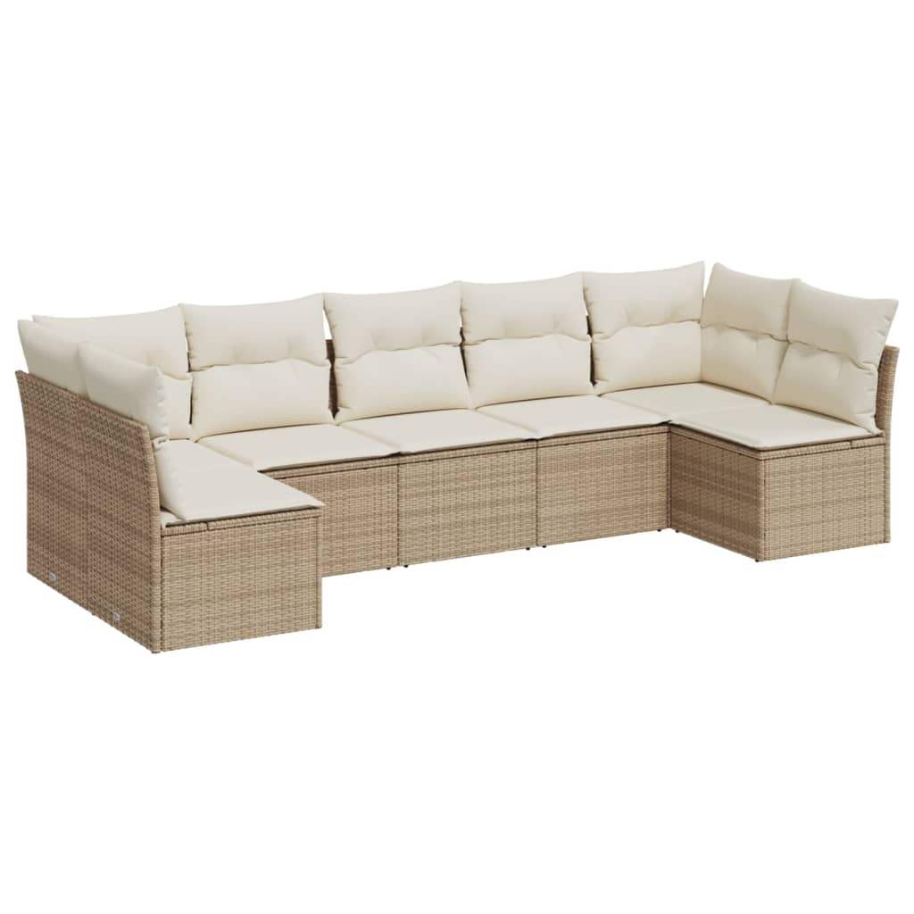 Set Divani da Giardino 7 pz con Cuscini Beige in Polyrattan - homemem39