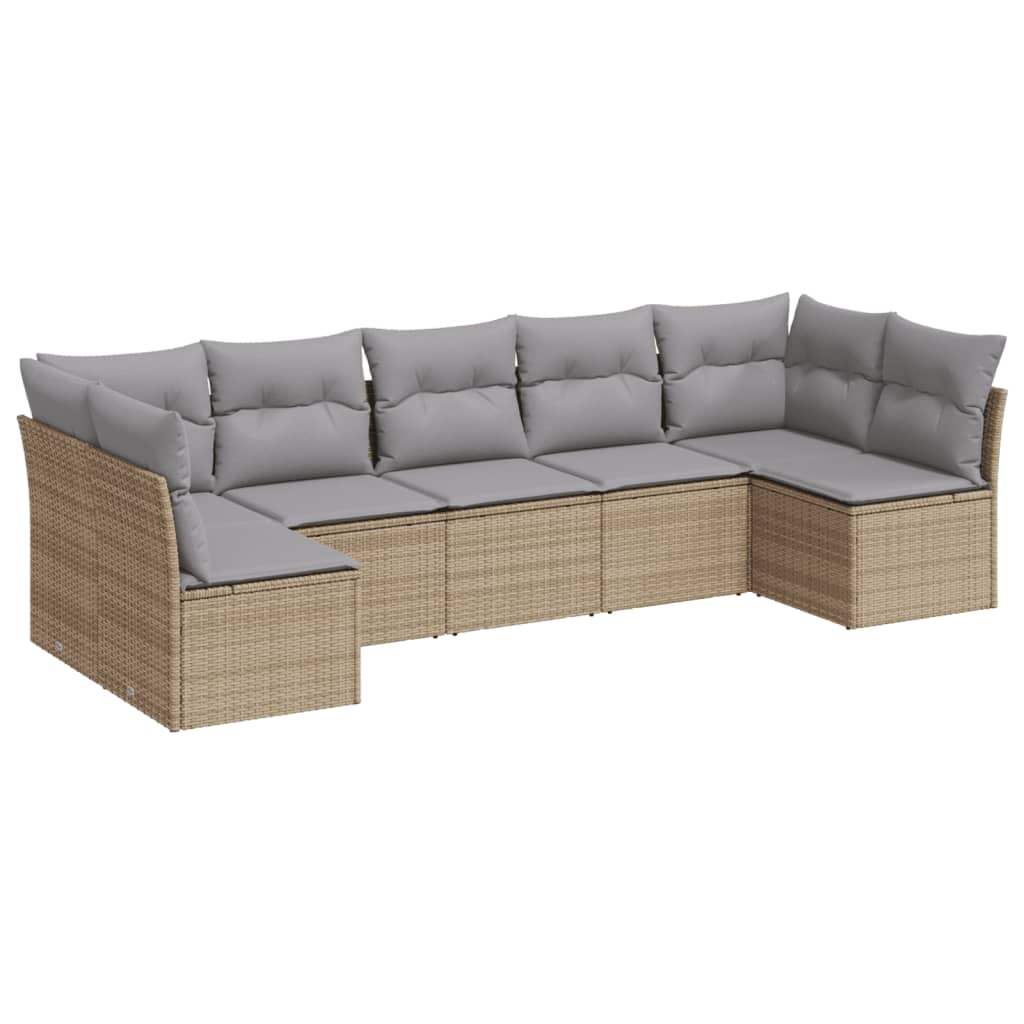 Set Divani da Giardino 7 pz con Cuscini Beige in Polyrattan - homemem39