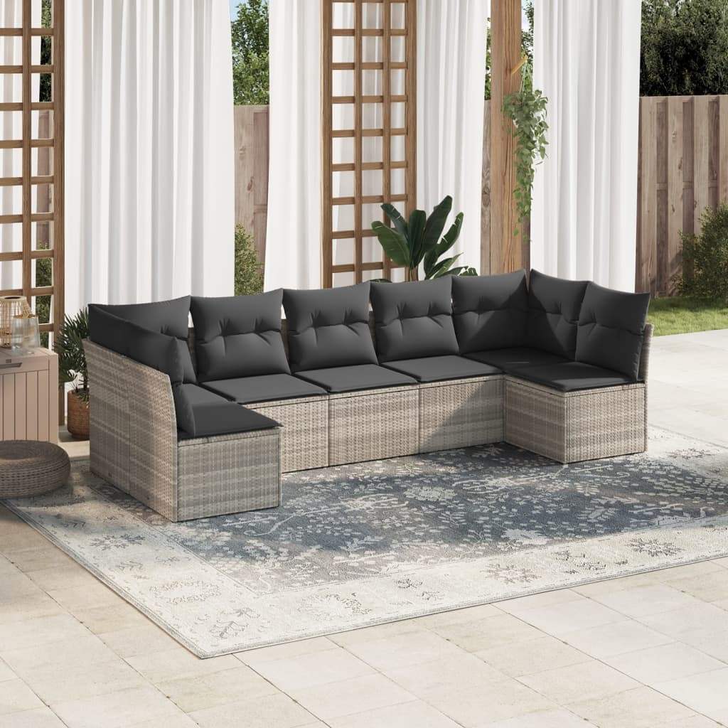 Set Divani da Giardino 7pz con Cuscini Grigio Chiaro Polyrattan - homemem39