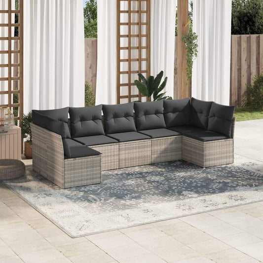 Set Divani da Giardino 7pz con Cuscini Grigio Chiaro Polyrattan - homemem39