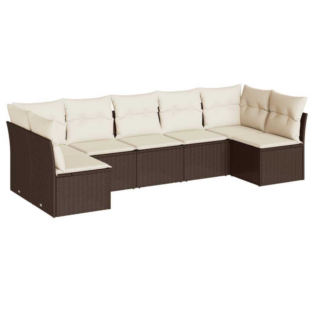 Set Divani da Giardino 7 pz con Cuscini Marrone in Polyrattan - homemem39