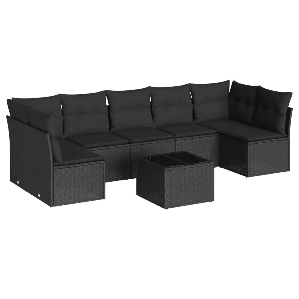Set Divani da Giardino con Cuscini 8 pz Nero in Polyrattan - homemem39