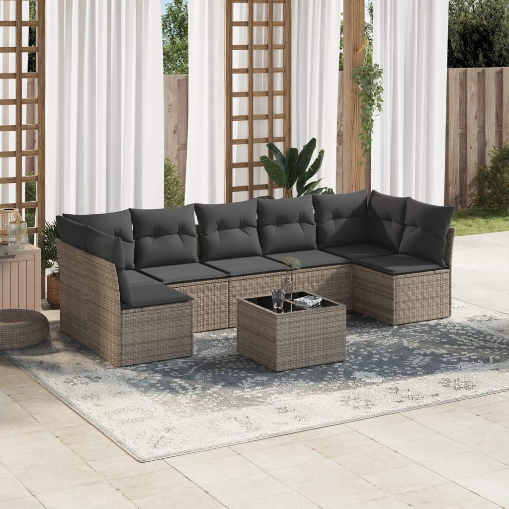 Set Divano da Giardino 8 pz con Cuscini Grigio in Polyrattan - homemem39