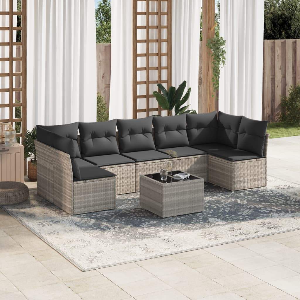 Set Divano da Giardino 8pz con Cuscini Grigio Chiaro Polyrattan - homemem39