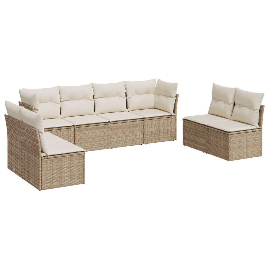 Set Divano da Giardino 8 pz con Cuscini Beige in Polyrattan - homemem39