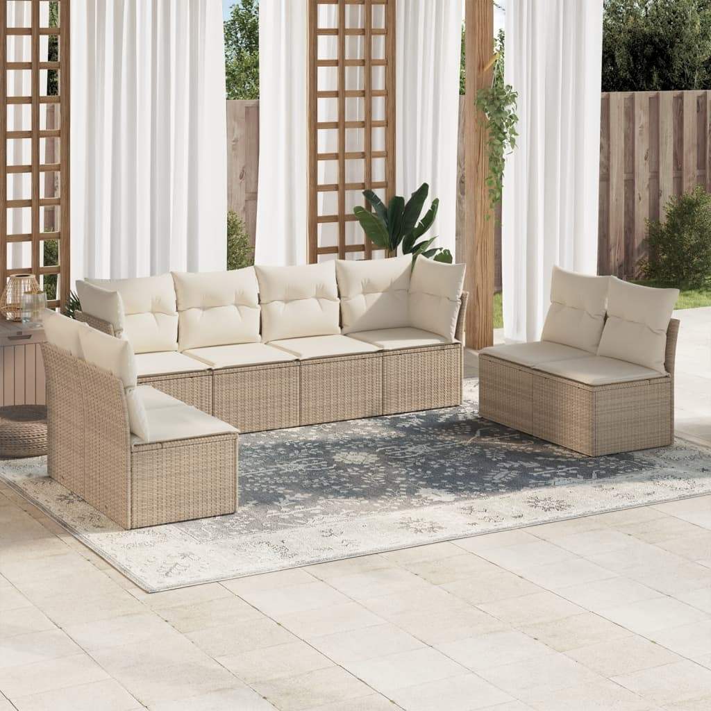 Set Divano da Giardino 8 pz con Cuscini Beige in Polyrattan - homemem39