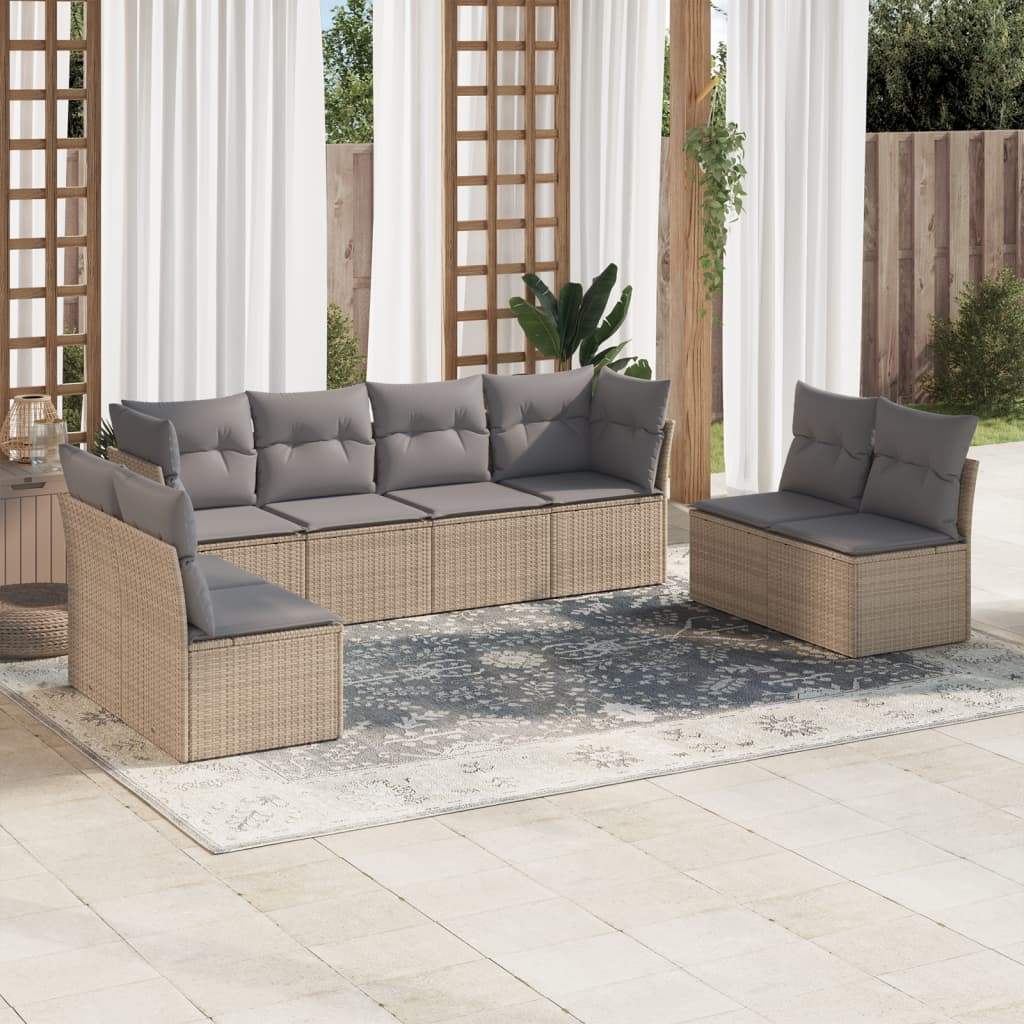 Set Divano da Giardino 8 pz con Cuscini Beige in Polyrattan - homemem39