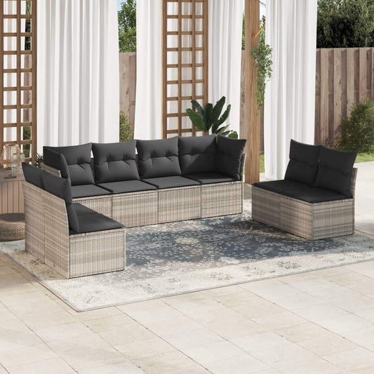 Set Divano da Giardino 8pz con Cuscini Grigio Chiaro Polyrattan - homemem39