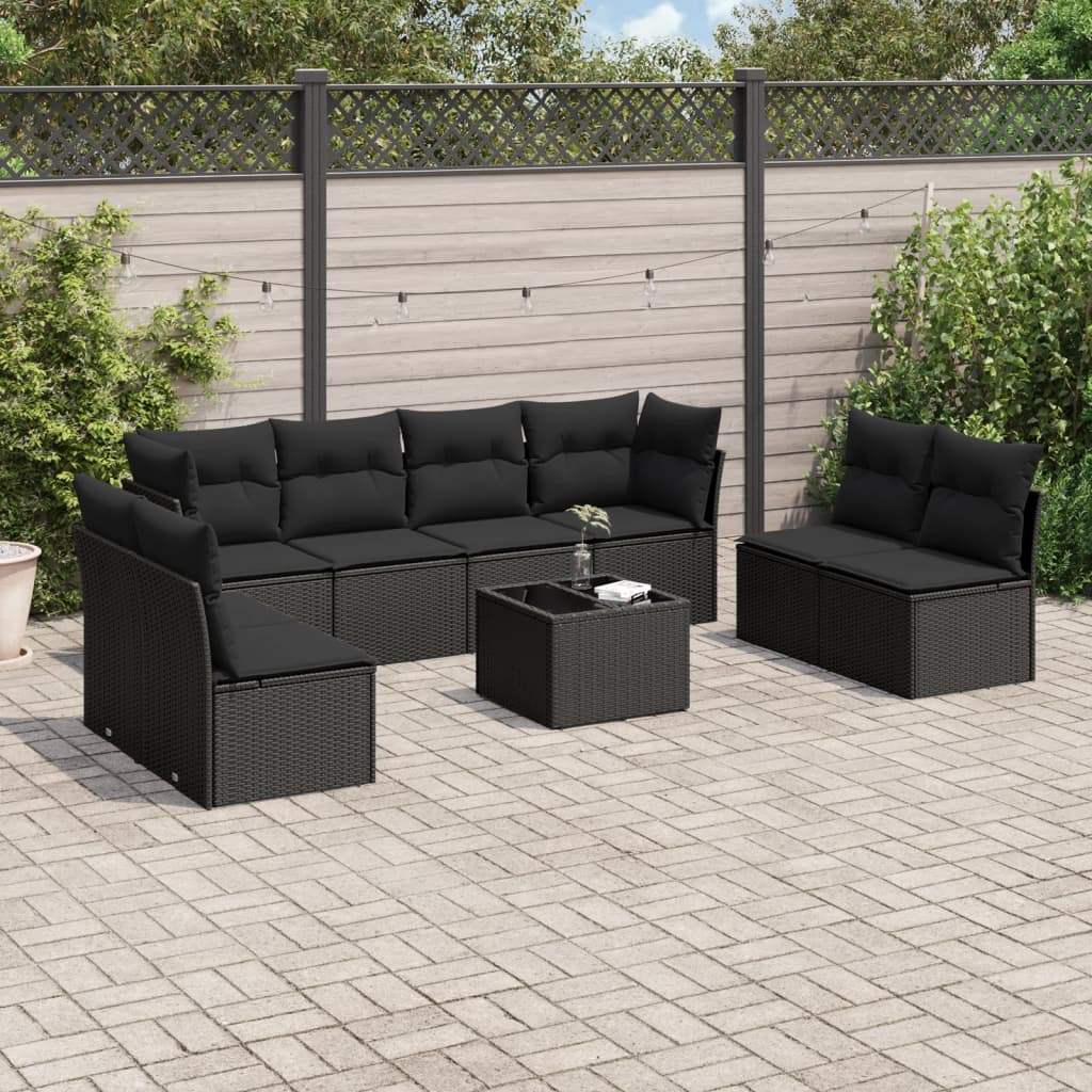 Set Divani da Giardino 9 pz con Cuscini Nero in Polyrattan - homemem39