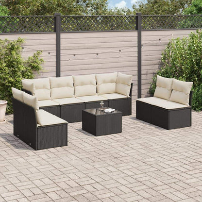 Set Divani da Giardino 9 pz con Cuscini Nero in Polyrattan - homemem39